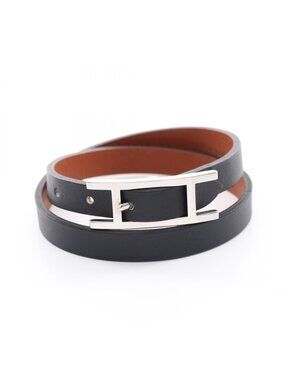 Hermes Bracelet Behapi Double Tour Silver Reversible Leather